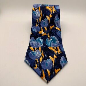 Fabris Venezia Silk Blue Floral Necktie Men's Fashion Accessory Office Golden